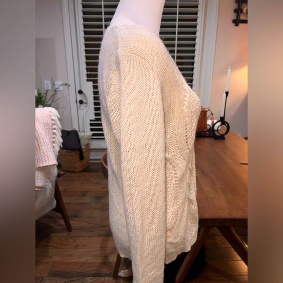 Charlotte Russe Cream Cable Knit Fisherman Y2K Sweater V-Neck Cozy Women’s M - Picture 3 of 7